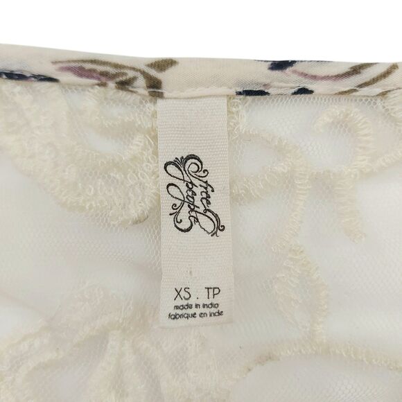 Free People Dress Womens XS Beige Nomad Child Lace Bell Sleeve Floral Bohemian - Picture 9 of 13